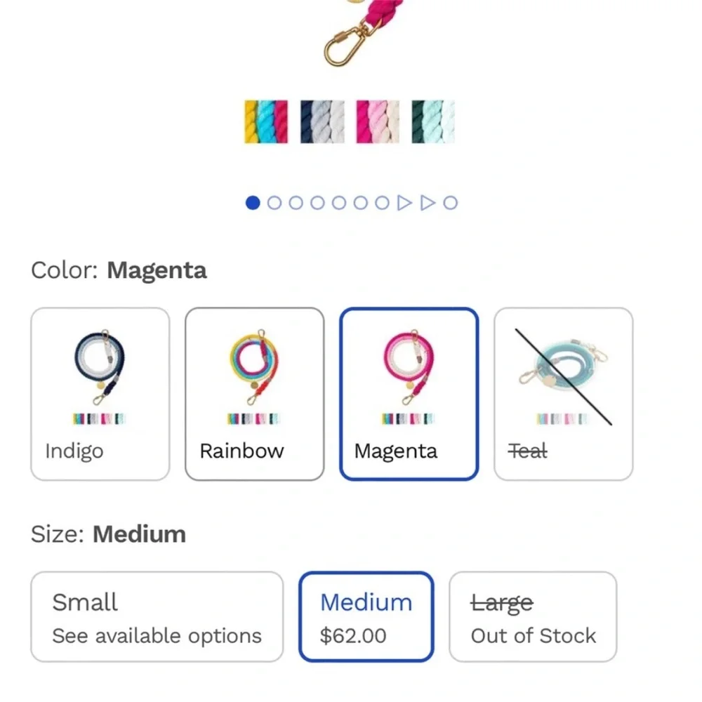 NWT Found My Animal Adjustable Ombre Rope Dog Leash in Magenta Size Medium